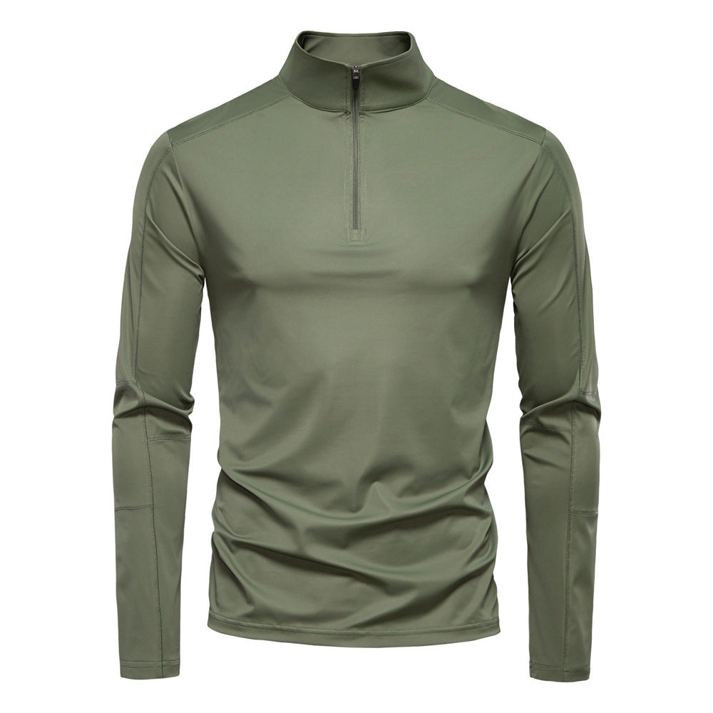 Men's High Collar Half-Zip Sweater with Long Sleeves
