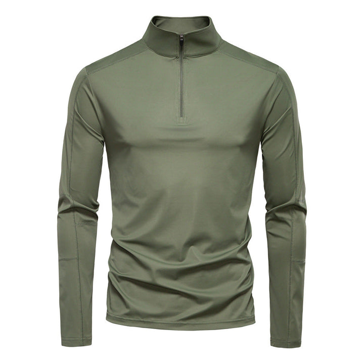 Men's High Collar Half-Zip Sweater with Long Sleeves
