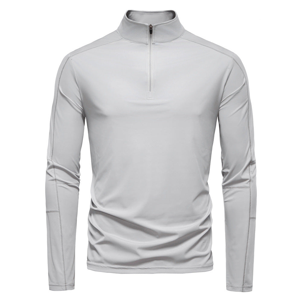 Men's High Collar Half-Zip Sweater with Long Sleeves