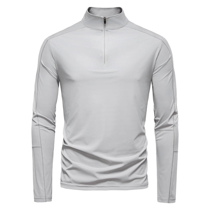 Men's High Collar Half-Zip Sweater with Long Sleeves