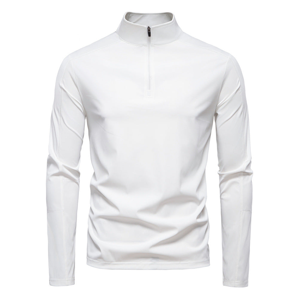 Men's High Collar Half-Zip Sweater with Long Sleeves
