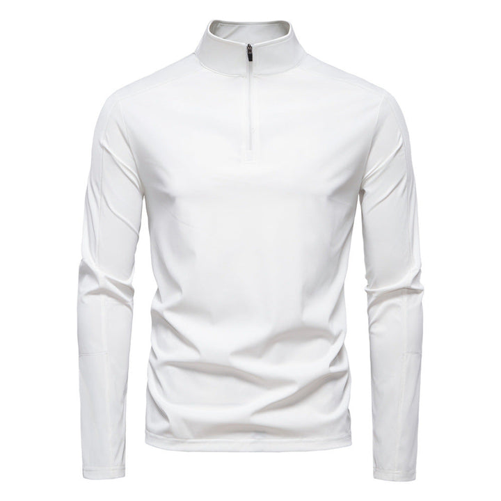 Men's High Collar Half-Zip Sweater with Long Sleeves