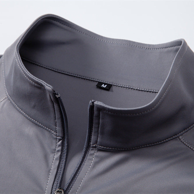 Men's High Collar Half-Zip Sweater with Long Sleeves