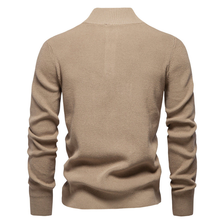 Men's Buttoned Knit Sweater with High Collar and Long Sleeves