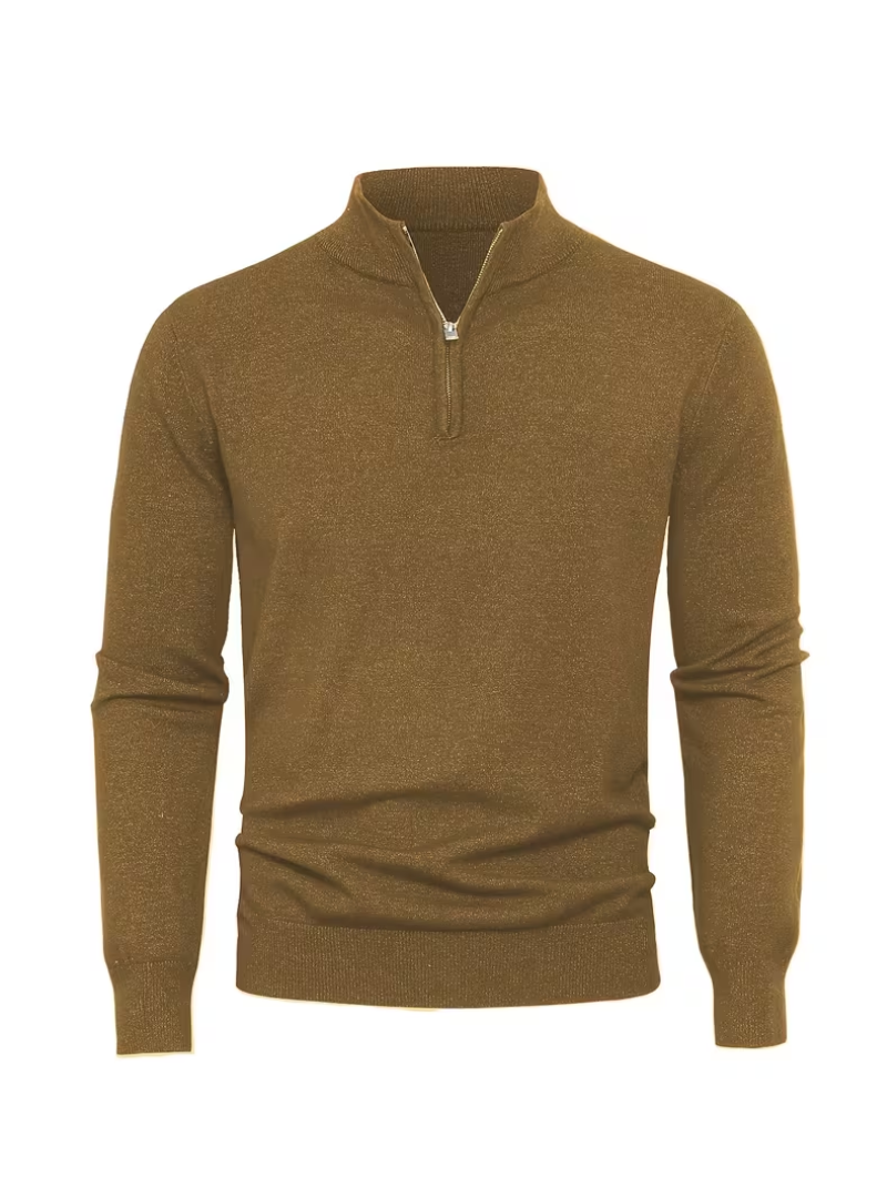 Men's Zip-Up High Collar Sweater - Elena Harper