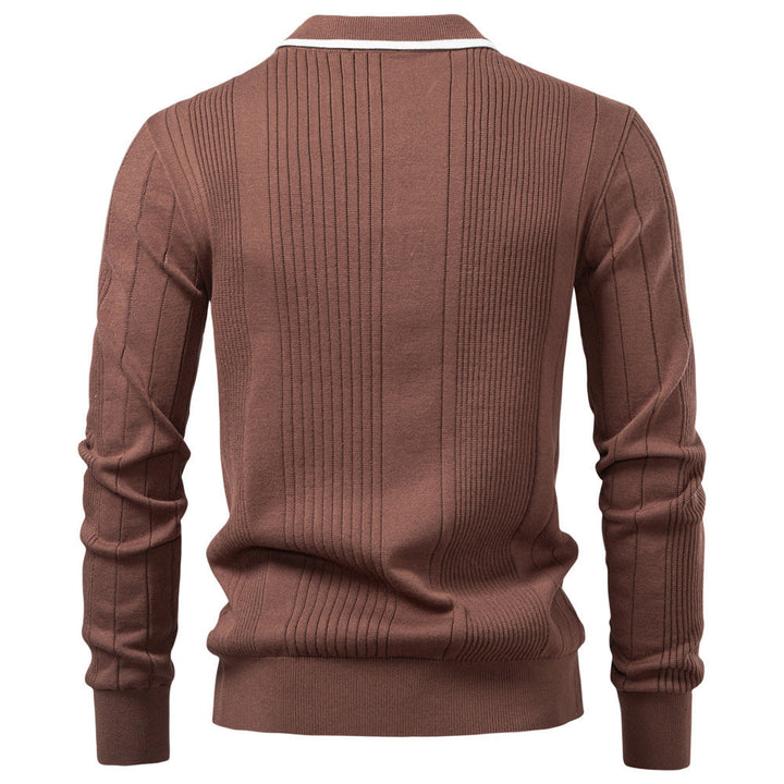 Men's Ribbed Knit Polo Collar Sweater with Long Sleeves