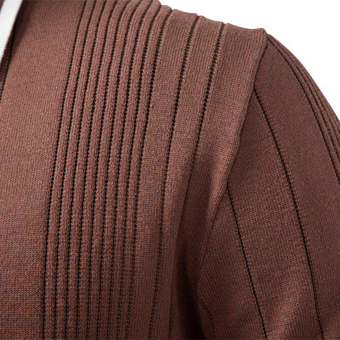 Men's Ribbed Knit Polo Collar Sweater with Long Sleeves