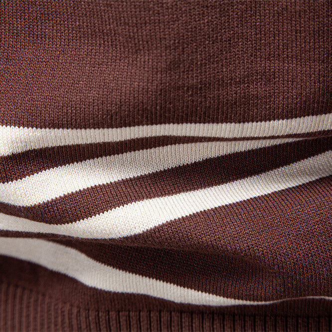 Men's Ribbed Knit Polo Collar Sweater with Long Sleeves