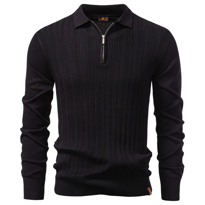 Men's Knit Polo Collar Half-Zip Sweater with Long Sleeves - Elena Harper