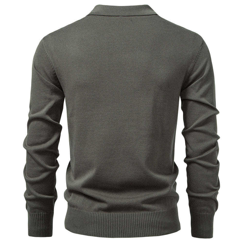 Men's Knit Polo Collar Half-Zip Sweater with Long Sleeves - Elena Harper