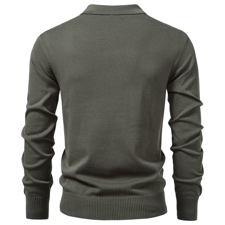 Men's Knit Polo Collar Half-Zip Sweater with Long Sleeves - Elena Harper