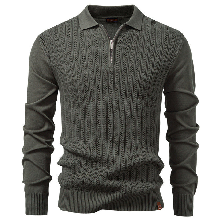 Men's Knit Polo Collar Half-Zip Sweater with Long Sleeves - Elena Harper