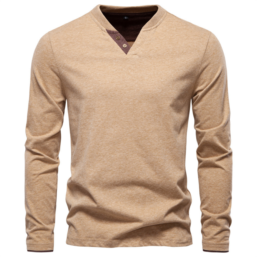 Men's V-Neck Sweater with Contrast Button Placket