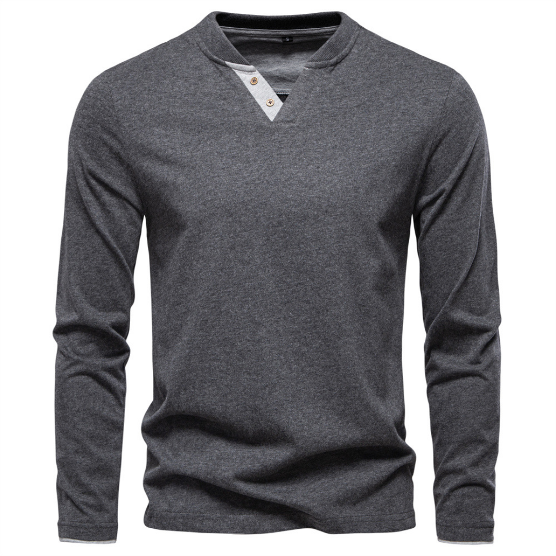 Men's V-Neck Sweater with Contrast Button Placket