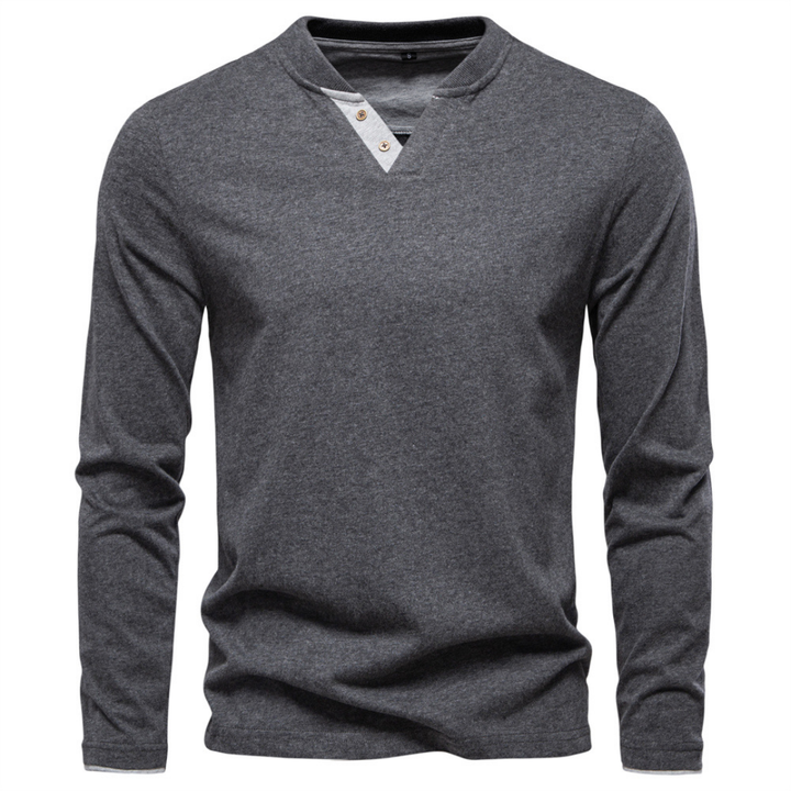 Men's V-Neck Sweater with Contrasting Button Placket