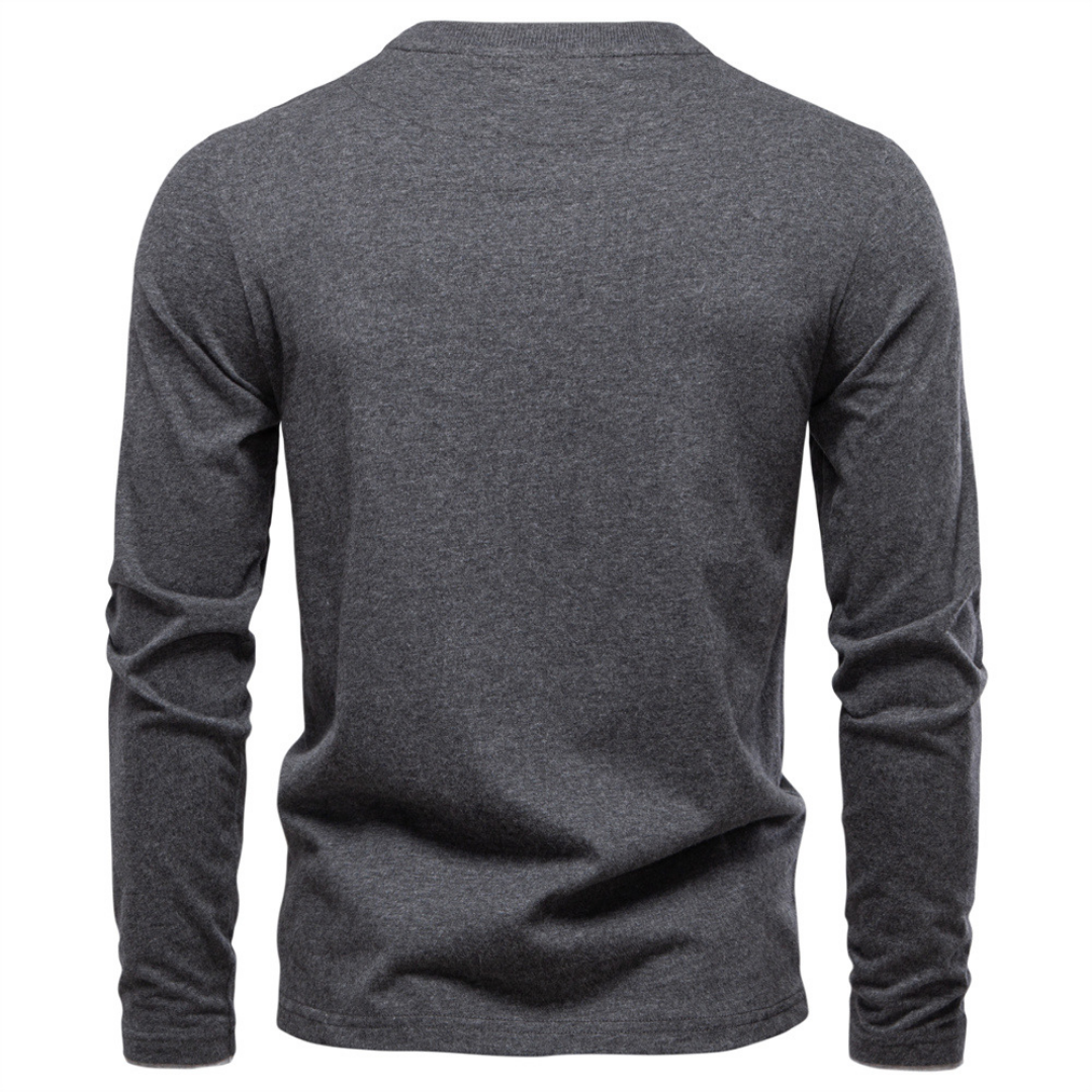 Men's V-Neck Sweater with Contrasting Button Placket