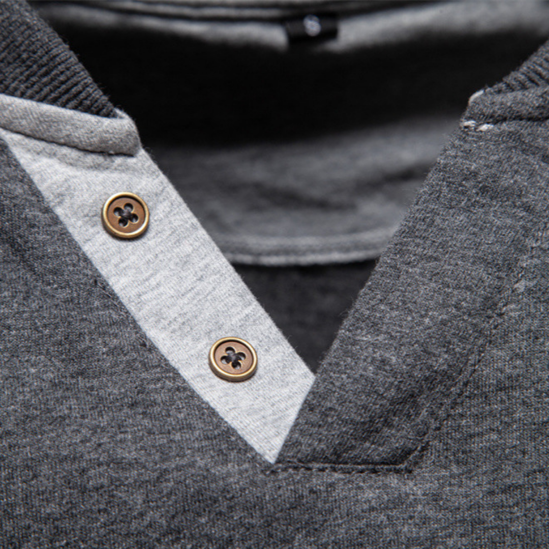 Men's V-Neck Sweater with Contrast Button Placket