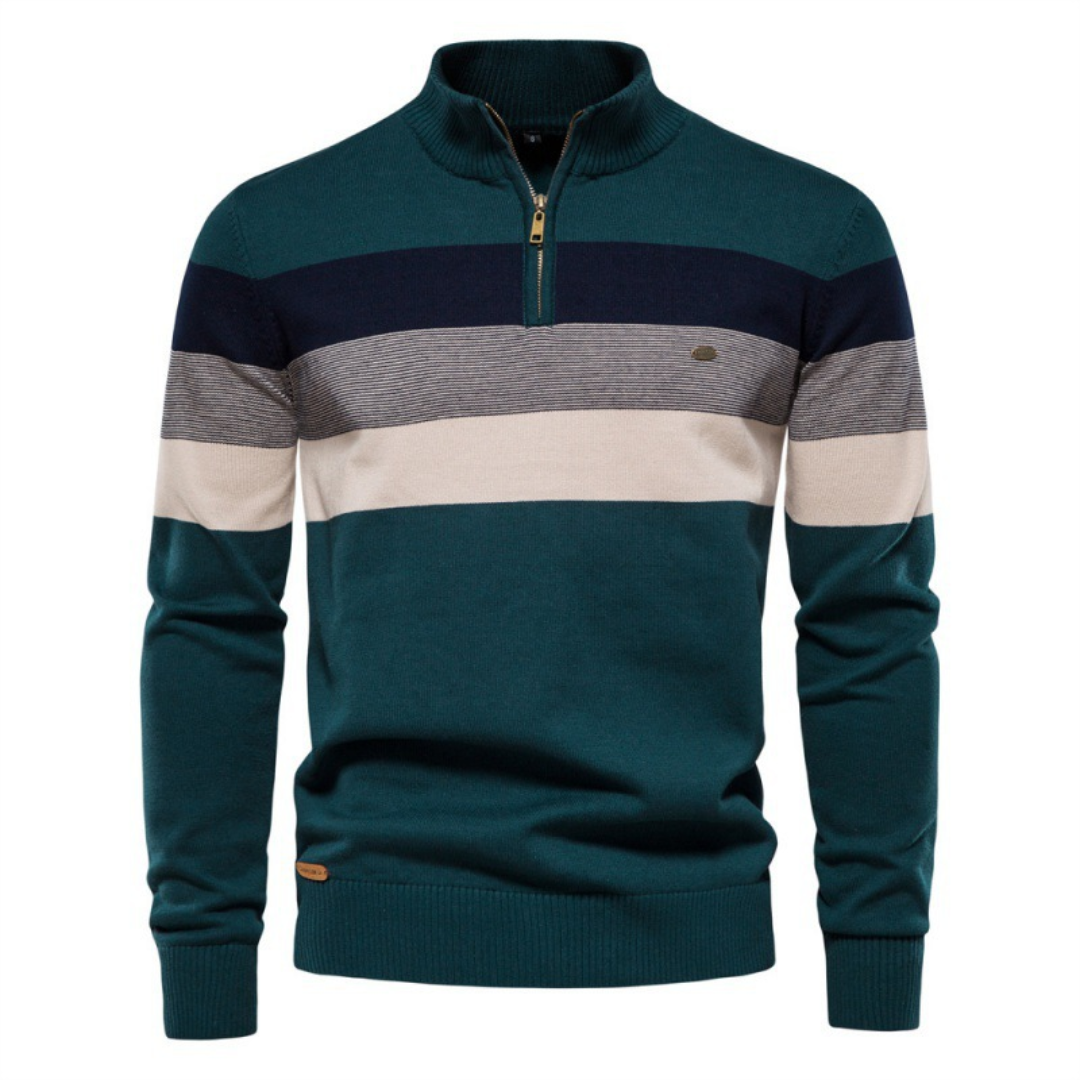 Men's Zip Collar Striped Sweater