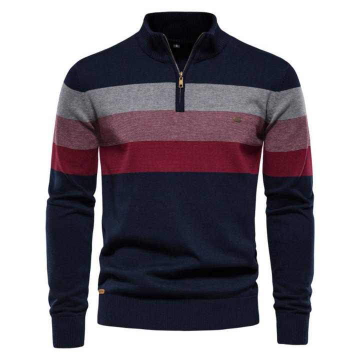 Men's Zip Collar Striped Sweater