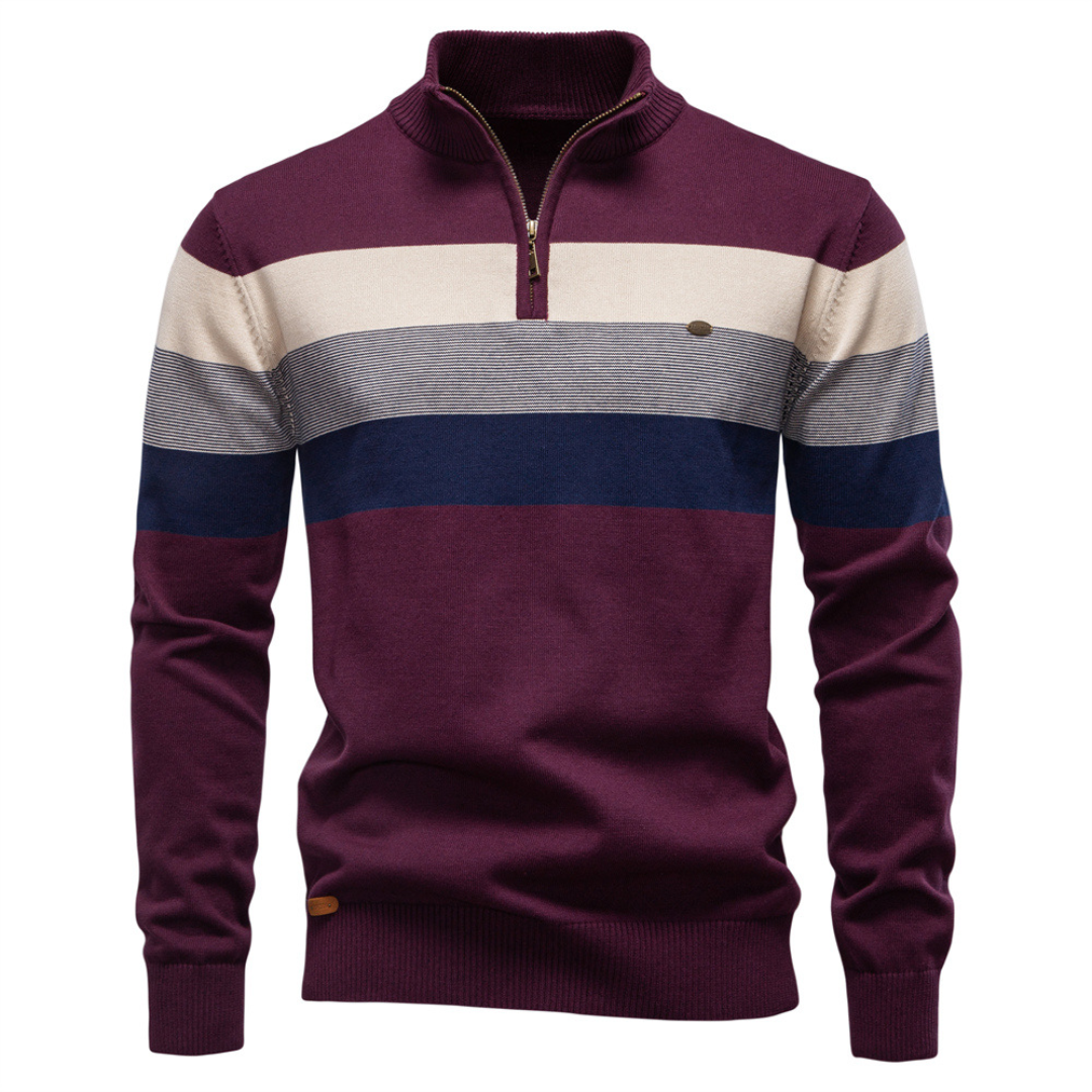 Men's Zip Collar Striped Sweater