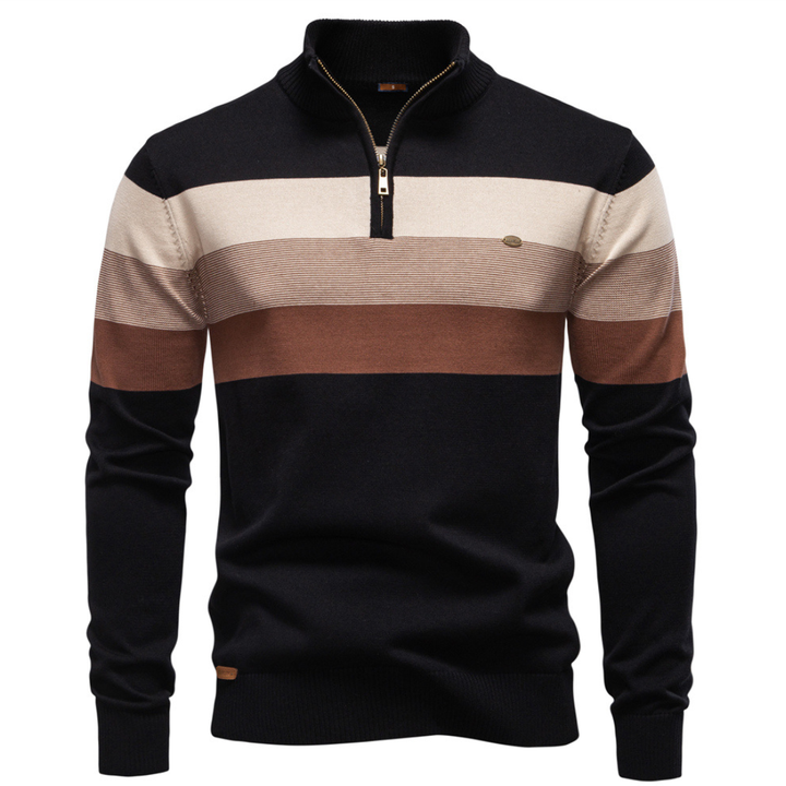 Men's Zip Collar Striped Sweater