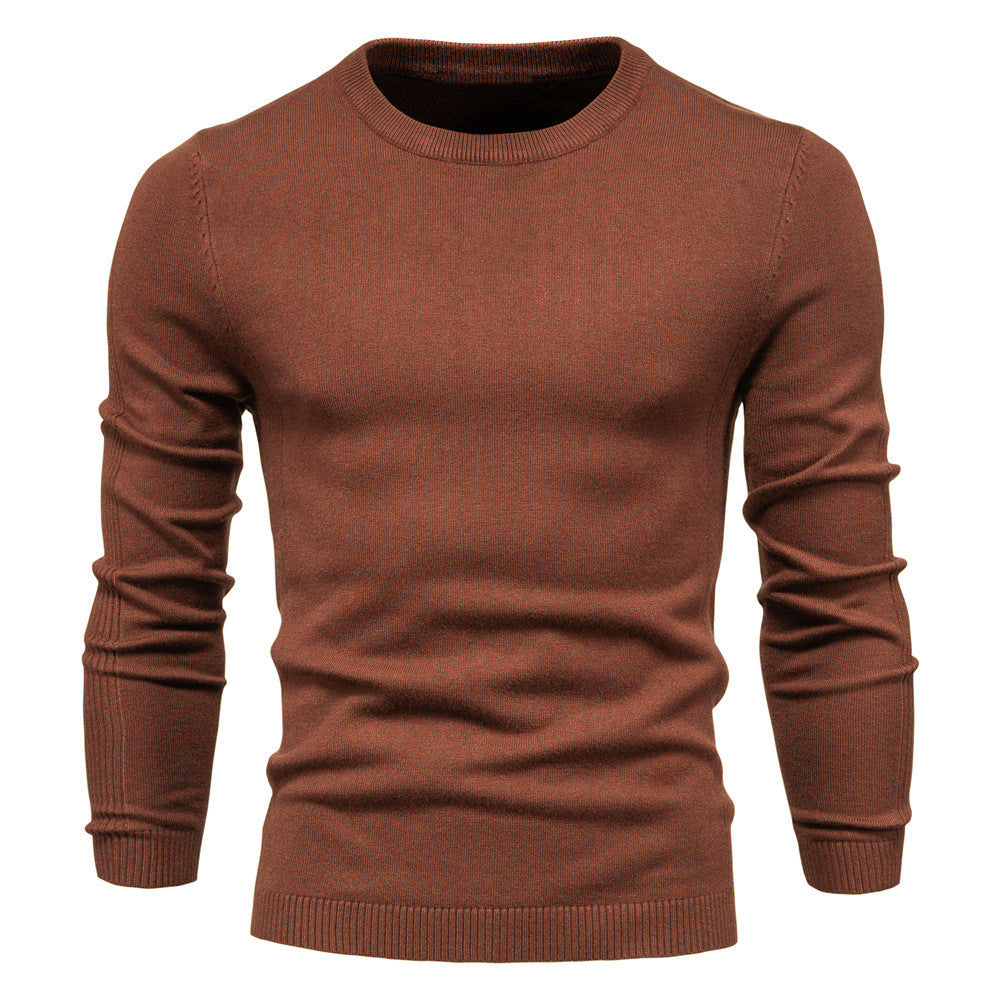 Men's Fine Knit Sweater with Round Neck and Long Sleeves - Elena Harper