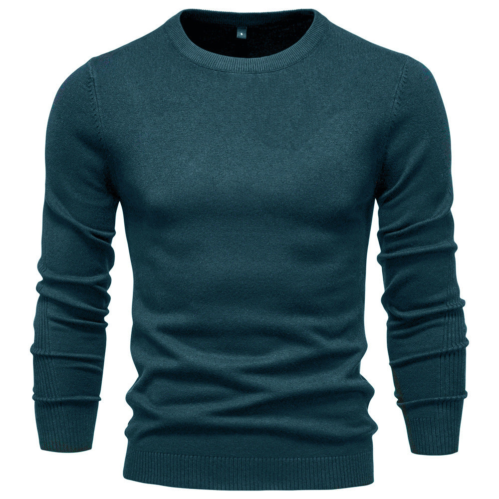 Men's Fine Knit Sweater with Round Neck and Long Sleeves - Elena Harper