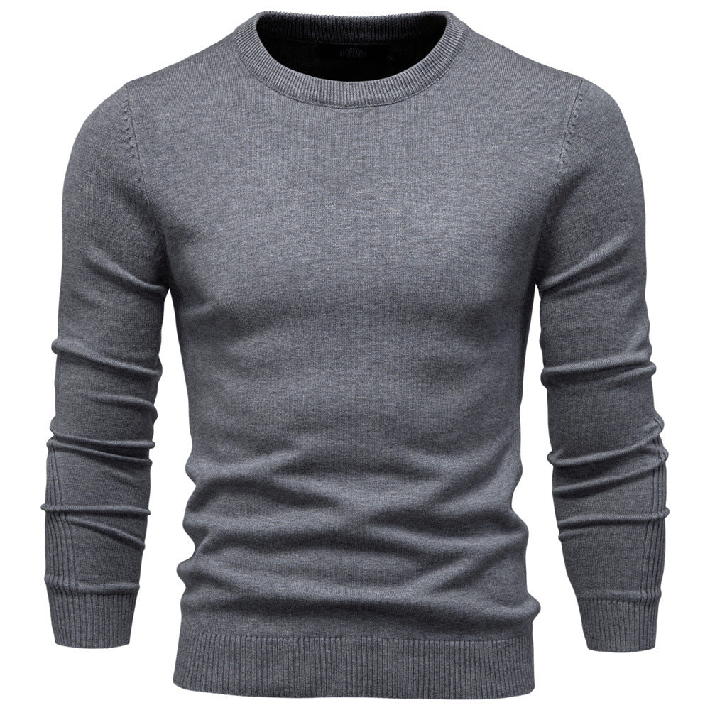 Men's Fine Knit Sweater with Round Neck and Long Sleeves - Elena Harper