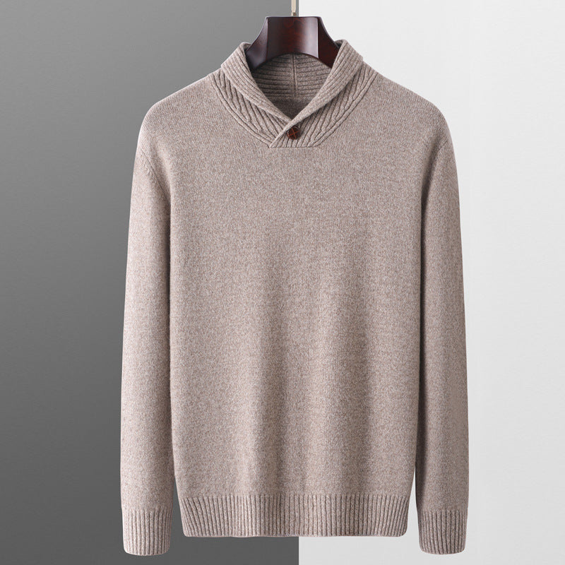 Men's Buttoned Shawl Collar Sweater