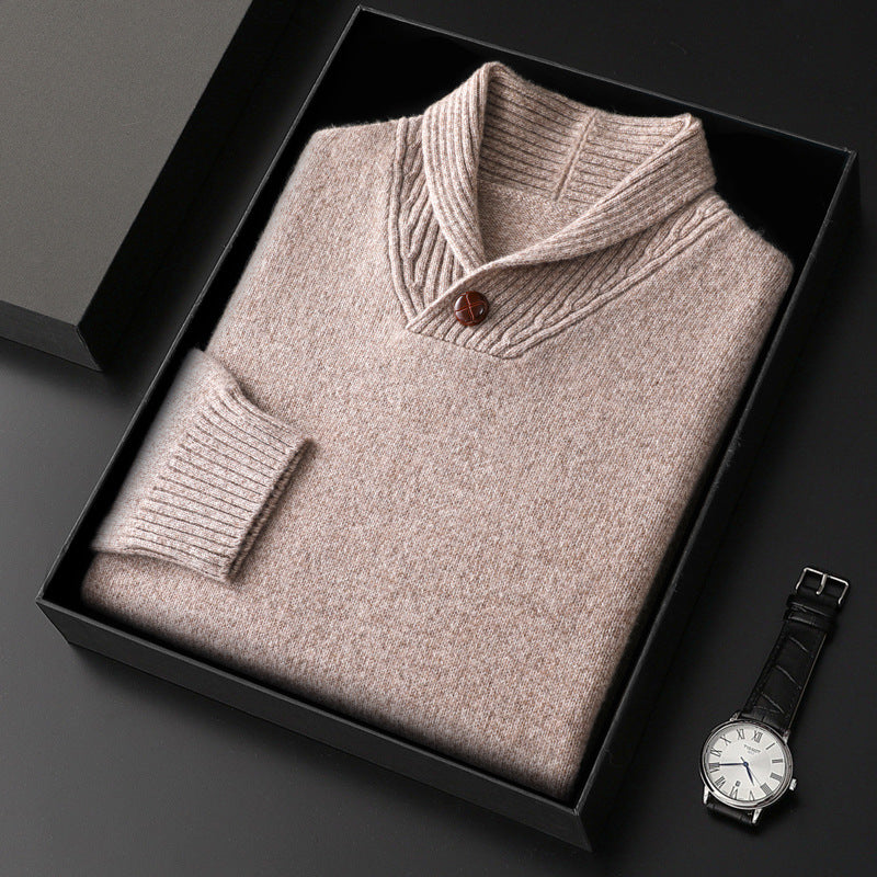 Men's Buttoned Shawl Collar Sweater