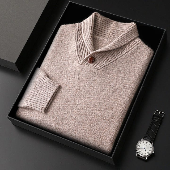 Men's Buttoned Shawl Collar Sweater