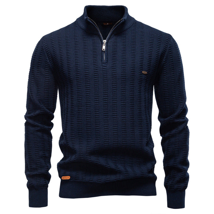 Men's Knit Pullover with High Collar, Half-Zip, Long Sleeves