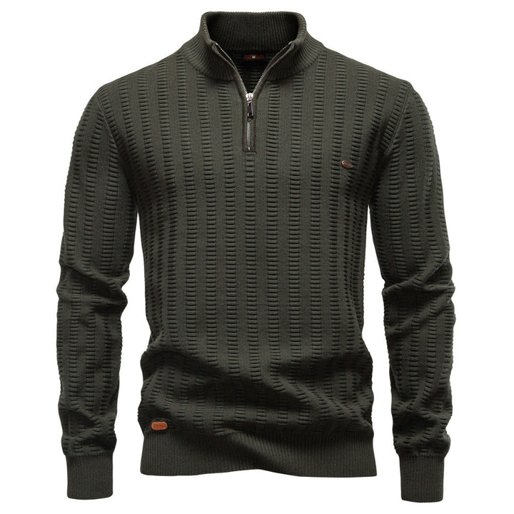 Men's Knit Pullover with High Collar, Half-Zip, Long Sleeves