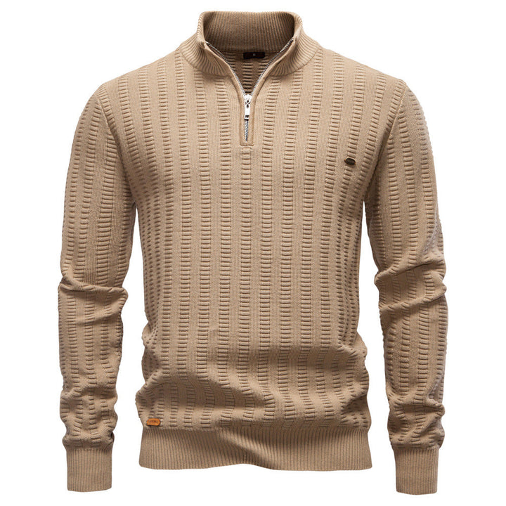Men's Knit Pullover with High Collar, Half-Zip, Long Sleeves