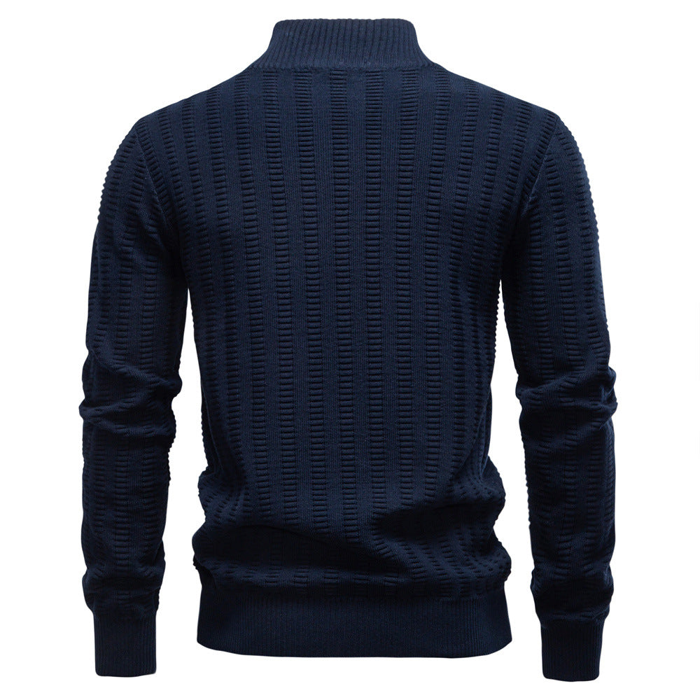 Men's Knit Sweater with High Collar, Half-Zip, Long Sleeves
