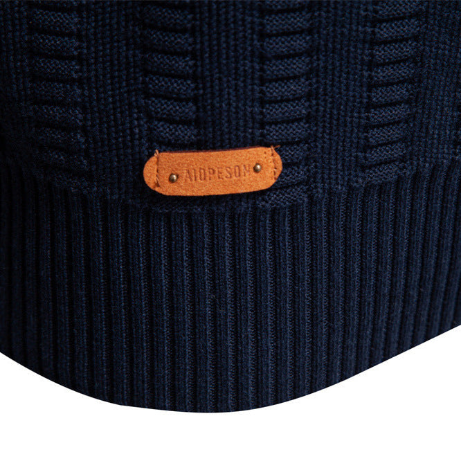 Men's Knit Pullover with High Collar, Half-Zip, Long Sleeves