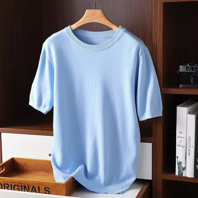 Men's Short Sleeve Round Neck Sweater - Elena Harper
