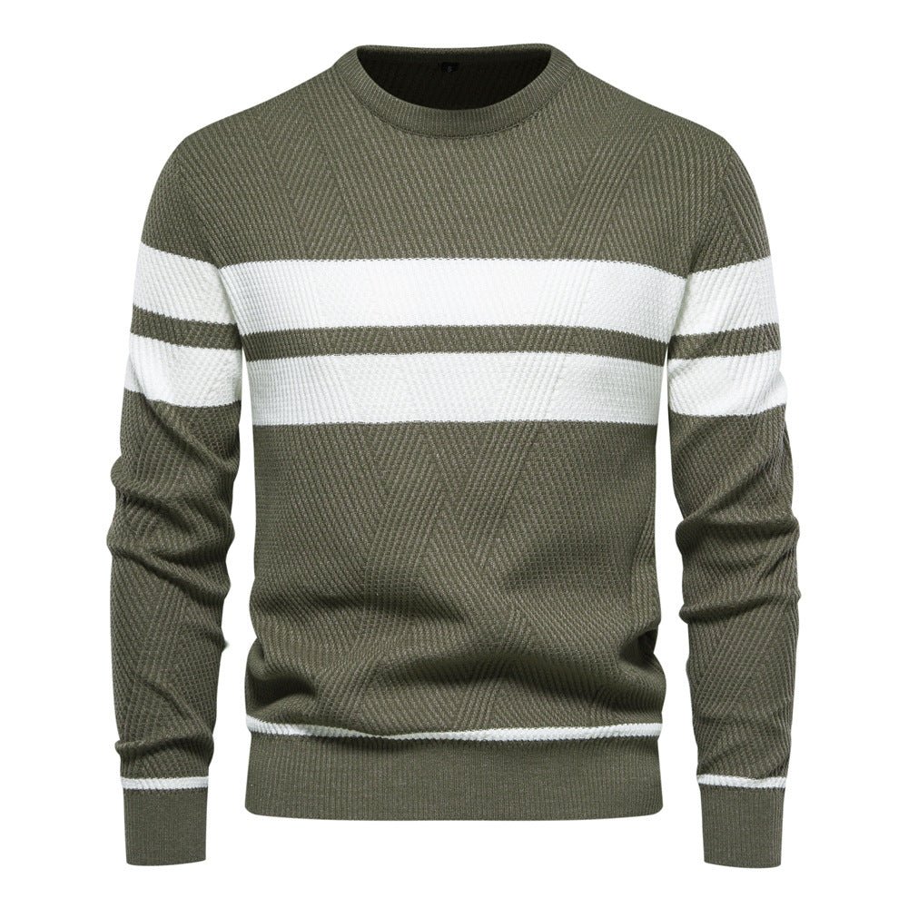 Men's Knit Pullover with Round Neck and Long Sleeves