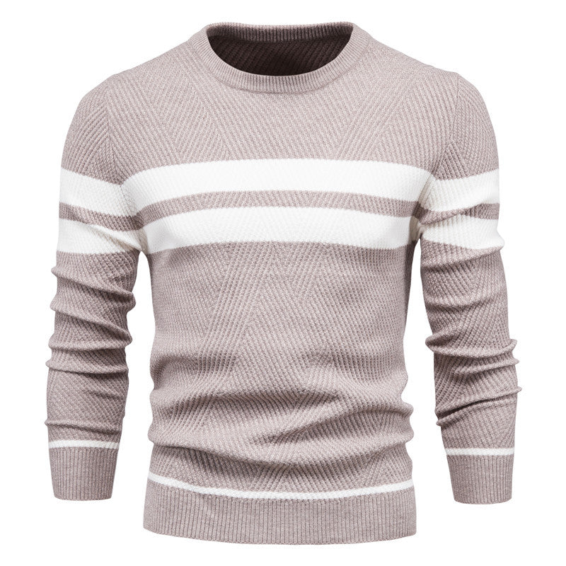 Men's Knit Pullover with Round Neck and Long Sleeves