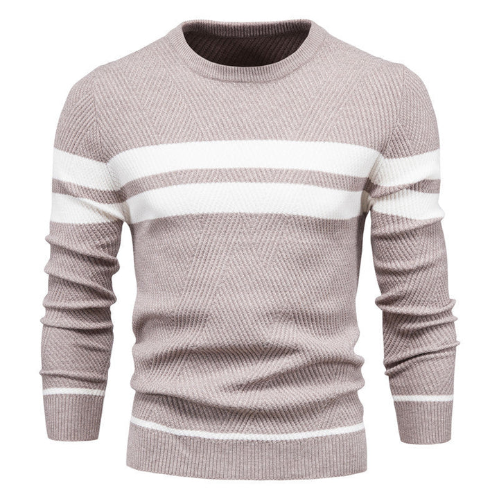 Men's Knit Pullover with Round Neck and Long Sleeves