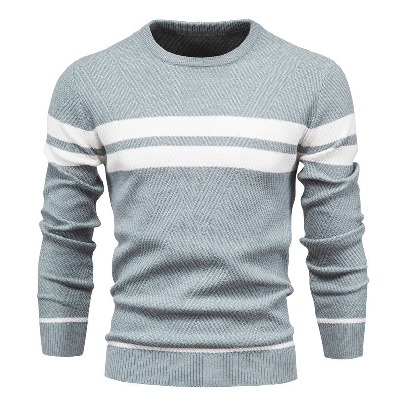Men's Knit Pullover with Round Neck and Long Sleeves