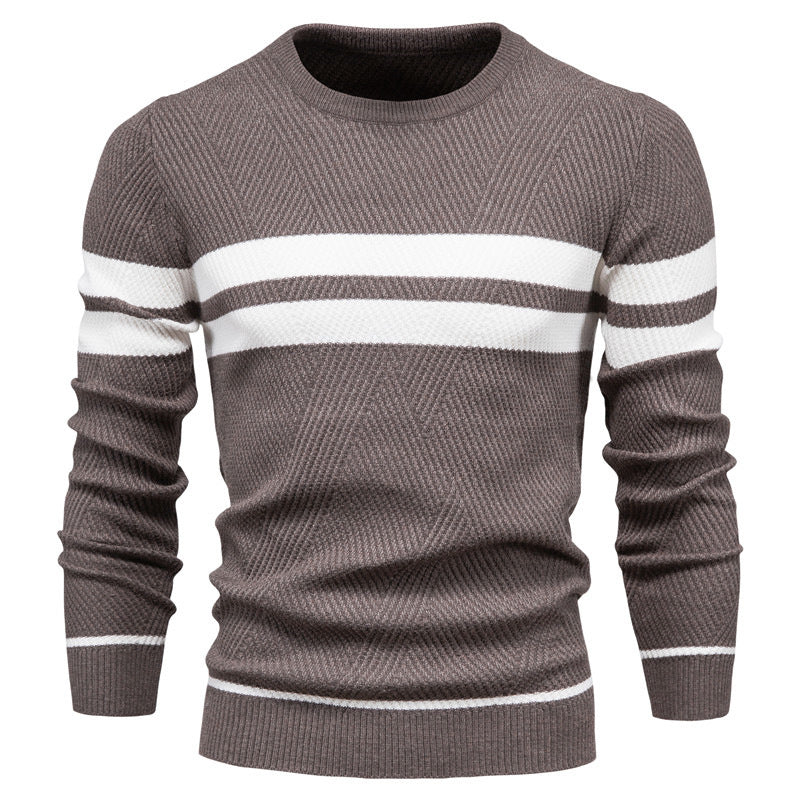 Men's Knit Pullover with Round Neck and Long Sleeves