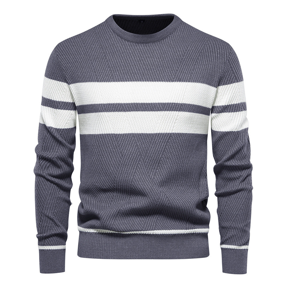 Men's Knit Pullover with Round Neck and Long Sleeves