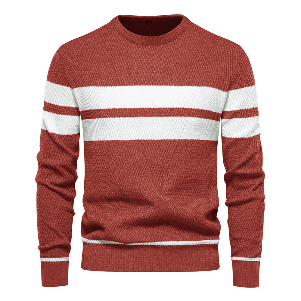 Men's Knit Pullover with Round Neck and Long Sleeves