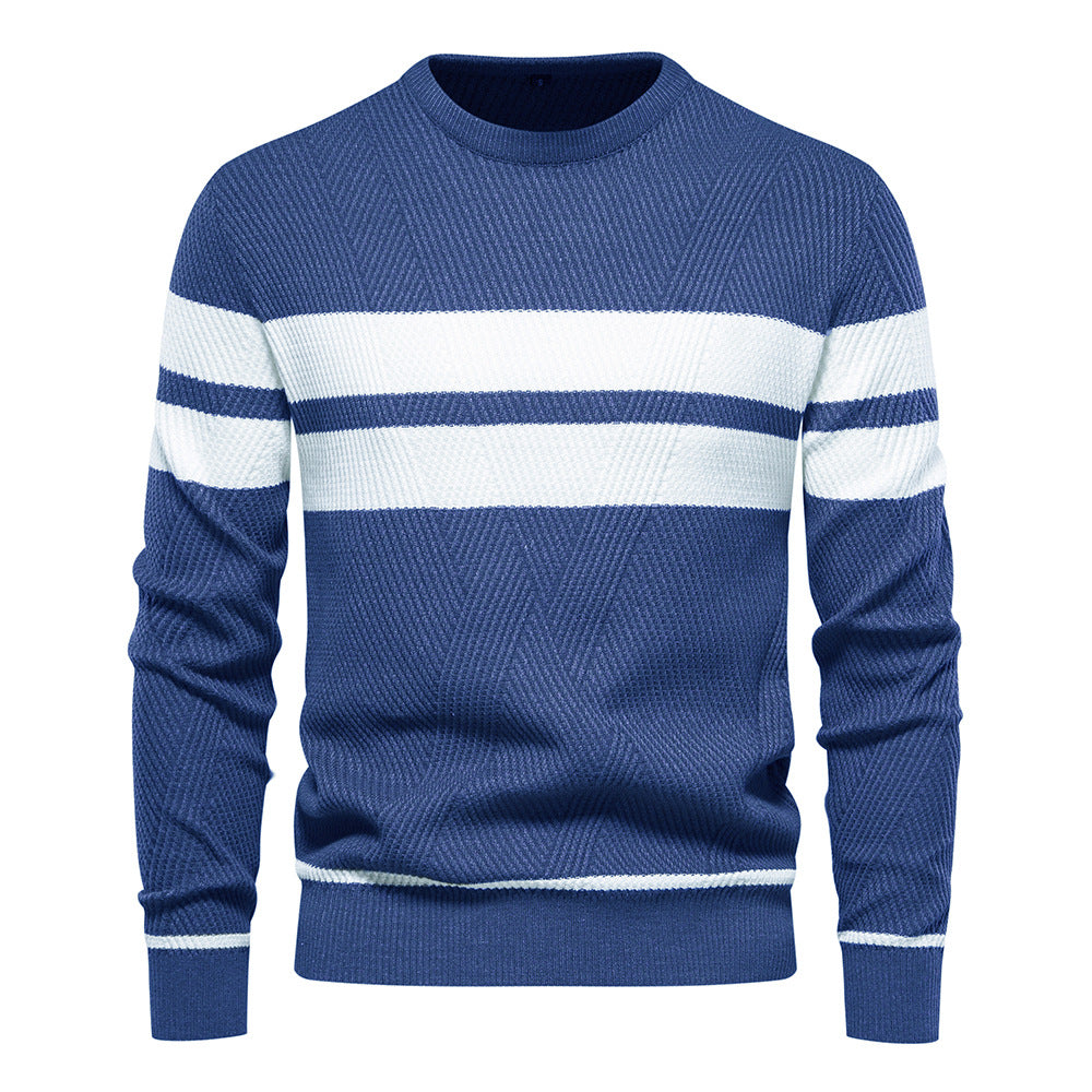 Men's Knit Pullover with Round Neck and Long Sleeves