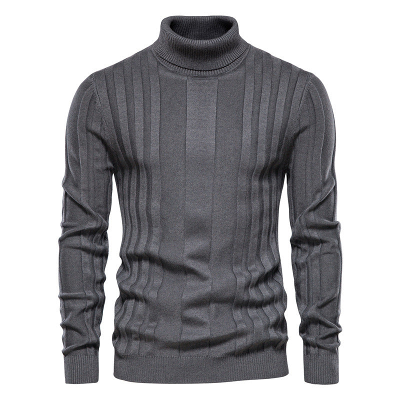 Men's Ribbed Knit Turtleneck Sweater with Long Sleeves