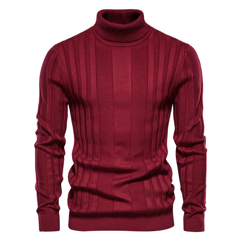Men's Ribbed Knit Turtleneck Sweater with Long Sleeves