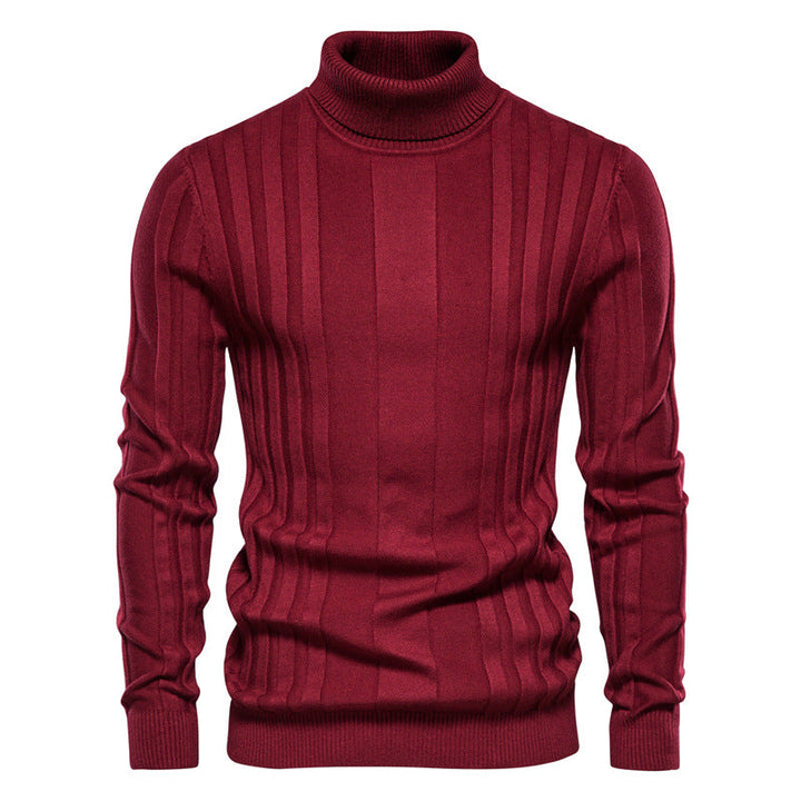 Men's Ribbed Knit Turtleneck Sweater with Long Sleeves