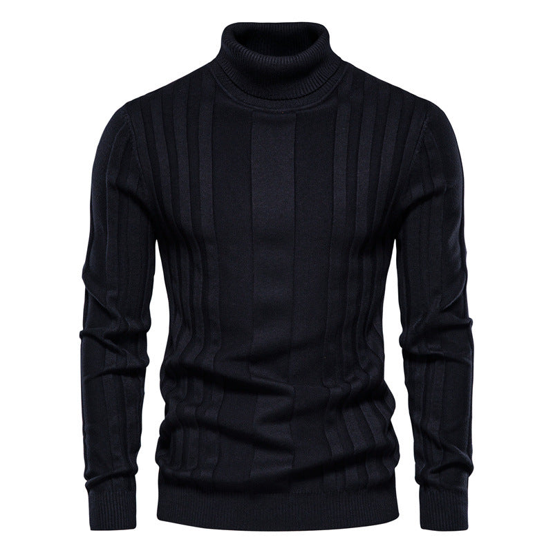 Men's Ribbed Knit Turtleneck Sweater with Long Sleeves