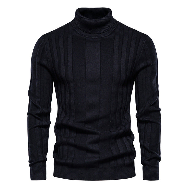 Men's Ribbed Knit Turtleneck Sweater with Long Sleeves